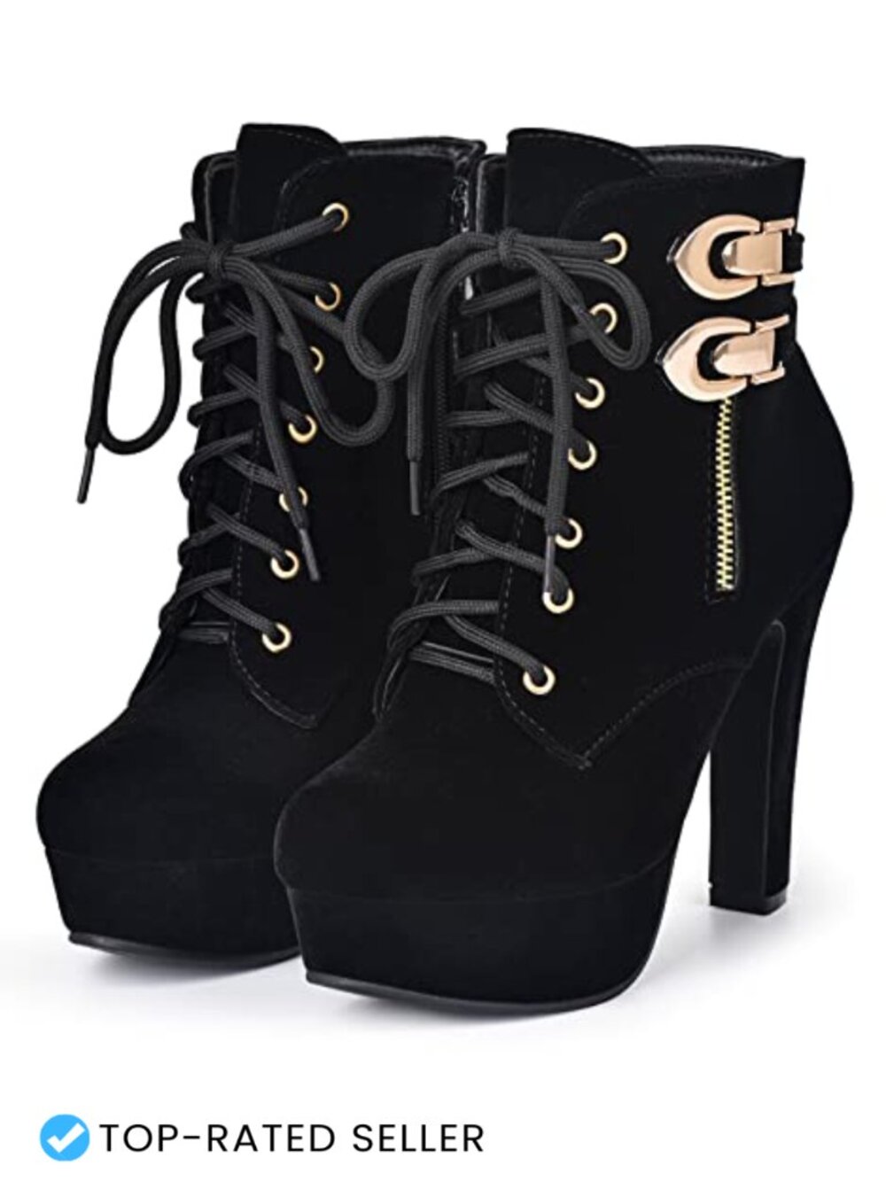 Women's High Heel Platform Ankle Boots Lace-Up Chunky Heel